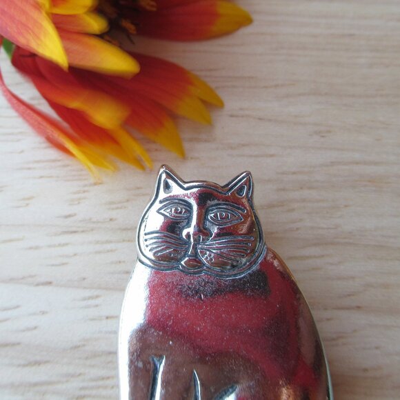 Vintage & New Signed Laurel Burch Silver Tone Kitty Cat Pin Brooch 1.5" - Picture 7 of 7